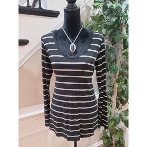 Peyton Jensen Women's Black & White Modal Round Neck Long Sleeve Top Blouse M